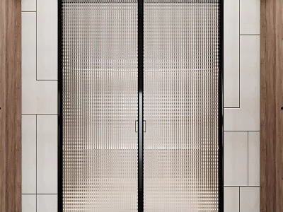Stylish Double Doors With Perforated Metal Panels And Wooden Frame For Home Interior 3d model
