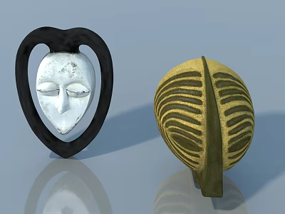 Pet Cabinet With Heart Shaped Black Frame White Face Sculpture And Yellow Striped Shell 3d model