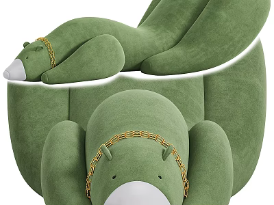Green Bear Shaped Lounge Chair With Soft Material And Gold Chain Accent Design 3d model