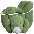 Green Bear Shaped Lounge Chair With Soft Material And Gold Chain Accent Design