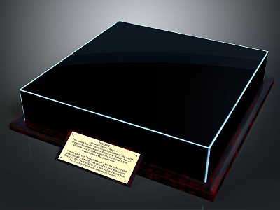 Black Transparent Acrylic Square Display With Wooden Base And Gold Plaque 3d model