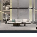 Modern Living Room Open Space With Sofa Coffee Table Chandelier And Floor to Ceiling Windows