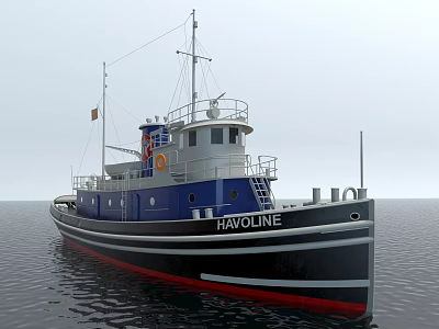 Havoline Ship With Blue White Red Exterior Sailing On Calm Water Surface 3d model
