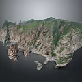 Detailed 3D Mountainous Terrain With Rocky Cliffs Green Vegetation And Steep Slopes