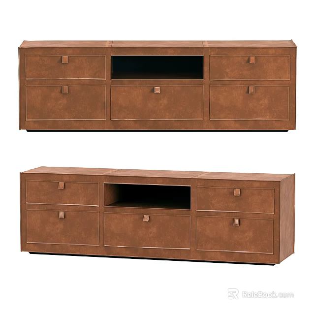 Modern Brown TV Stand With Storage Drawers And Open Compartment For Living Room 3d model 