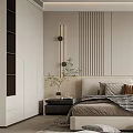 Modern Bedroom Interior Design With Beige Headboard Nightstand Lamp And Natural Window View
