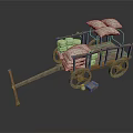 Old Wooden Cart Loaded With White Sacks Four Wheels And Small Wooden Box