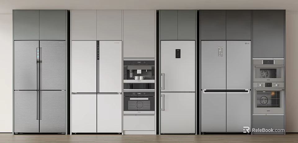Modern Kitchen Interior With Built in Refrigerators Freezers And Sleek Cabinets 3d model 