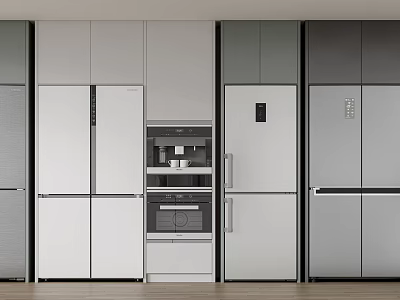 Modern Kitchen Interior With Built in Refrigerators Freezers And Sleek Cabinets 3d model