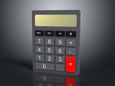Gray Electronic Calculator With Digital Display MC MR Buttons And Red Equals Key 3d model