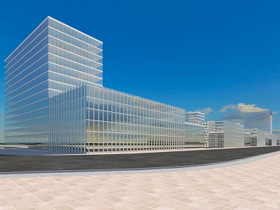 Modern Glass Facade Office Building Complex With Blue Sky And Open Plaza 3d model