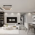 Modern Living and Dining Room Featuring Leather Sofa Dining Table Ceiling Lighting and Wall Artwork