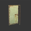 Old Green Rusty Door With Metal Frame And Weathered Surface