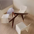 Modern Dining Table Set With Glass Top Wooden Legs And White Chairs