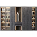 Modern Wooden Bookcase With Glass Doors Open Compartments And Decorative Items