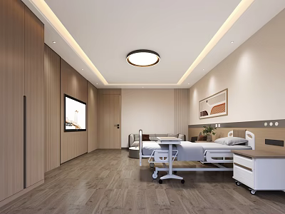 Modern Hospital Outpatient Ward Interior With Bed Cabinets TV And Sofa 3d model