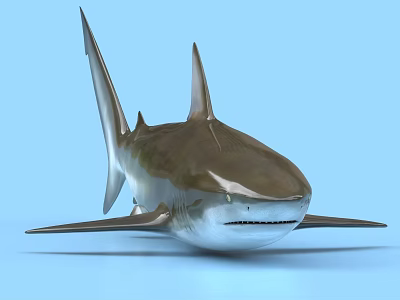 Realistic 3D Shark With Shiny Silver Brown Body And Sharp Dorsal Fins 3d model