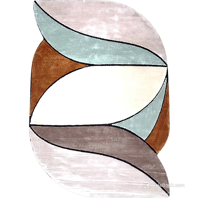Modern Stylish Rug With Abstract Curved Patterns In Brown Blue White And Gray 3d model 