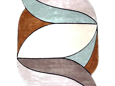 Modern Stylish Rug With Abstract Curved Patterns In Brown Blue White And Gray 3d model