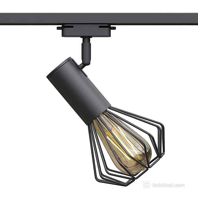 Industrial Style Black Metal Frame Pendant Light With Vintage Filament Bulb 3d model 