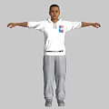The Man in White Hoodie With Colorful Logo Gray Pants Arms Outstretched Against Gray Background