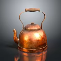 Vintage Copper Kettle With Wooden Handle And Shiny Reflective Base For Home Use
