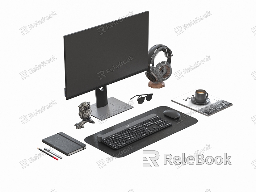 Computer equipment mouse keyboard headset display model