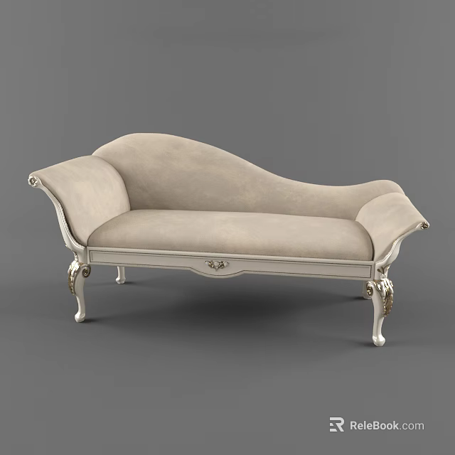 Elegant Beige Chaise Lounge With Classical Design And Ornate Silver Legs 3d model 