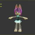 Cartoon Cat Character With Gray Striped Fur Pink Ears And Black Maid Dress