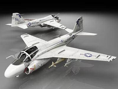 White Navy Airplane Models With Star Insignia And Missile Attachments 3d model