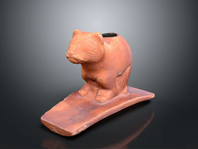 Clay Animal Sculpture Carving With Striped Design And Base Stand Open Top 3d model