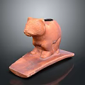 Clay Animal Sculpture Carving With Striped Design And Base Stand Open Top