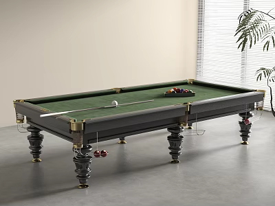 Classic Entertainment Billiard Table With Green Felt Surface Black Frame Gold Accents And Carved Legs 3d model