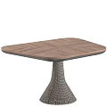 Modern Coffee Table Featuring Wooden Textured Tabletop And Woven Conical Base Design 3d model