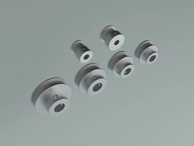 Six Metal Rollers Hardware Tools with Black Silver Parts and Holes on Gray Background 3d model