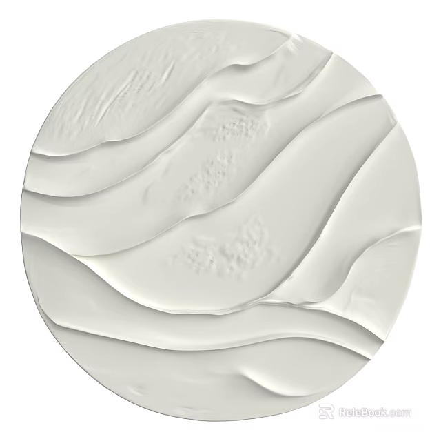 White Round Ceramic Ornament With Wavy Textured Surface For Home Decor 3d model 