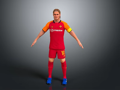 Man in Red AS Roma Jersey with FRECCIA Sponsor and Number 10 Arms Outstretched 3d model