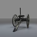 Historical Antique Military Weapon With Large Wooden Wheels And Metal Structure