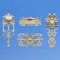 Carved Metal Decorative Elements With Various Symmetrical Patterns On Blue Background 3d model