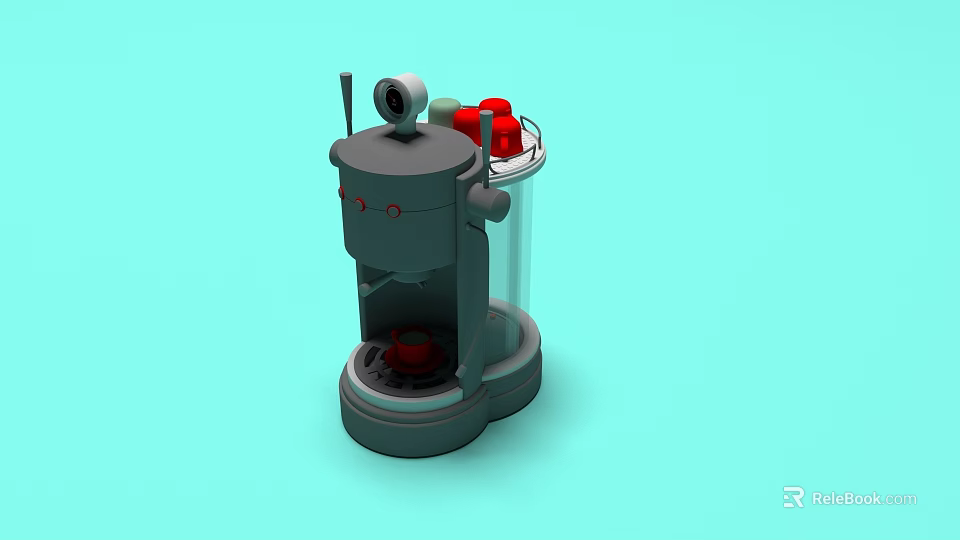 Compact Modern Electric Coffee Maker With Red Accents For Home Kitchen Daily Use 3d model 