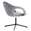 Gray Upholstered Modern Chair With Curved Armrests And Metal Swivel Base
