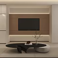 Modern Living Dining Area Interior Design With TV Wall Coffee Table Sofa And Soft Lighting 3d model
