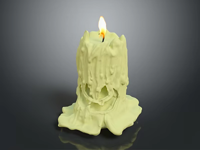Unique Artistic Sculptural Carving Candle Burning with Flame Irregular Melted Dripping Shape 3d model