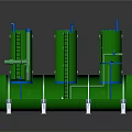 Green Industrial Equipment Structure With Three Vertical Tanks And Horizontal Pipeline