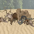 Garden Ornamental Deer Sculptures With Antlers Stone Piles And Metal Rings Decor