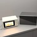 Stylish Modern Kitchen Countertop With White And Black Microwave Appliances
