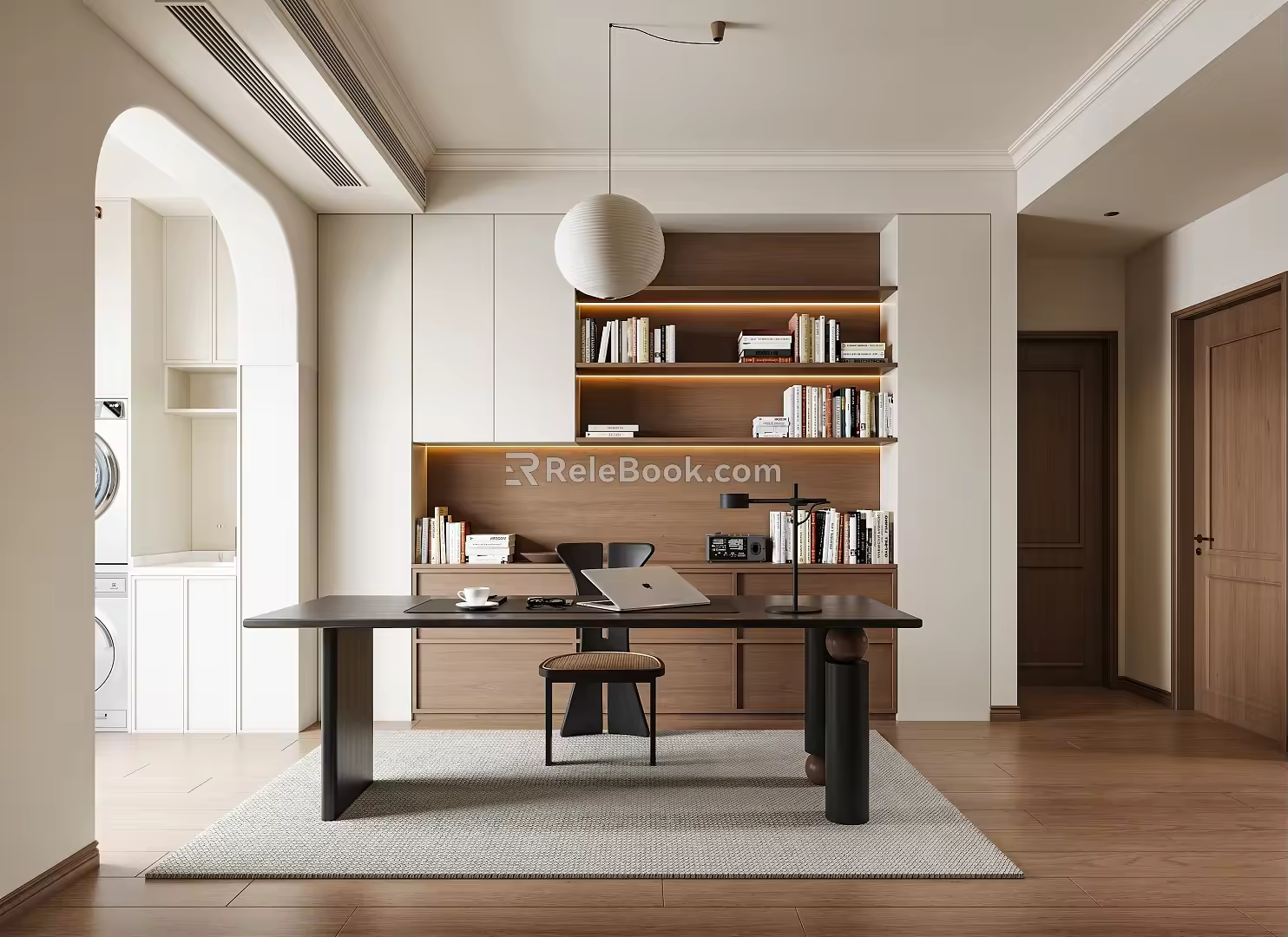 Middle Ancient Study Retro Study Middle Ancient Chandelier Middle Ancient Bookcase Middle Ancient Desk Middle Ancient Single Chair Washing and Drying suit 3d model