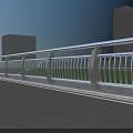 Modern Metal Railings With Curved Design Along Urban Road Near High Rise Buildings And Grass