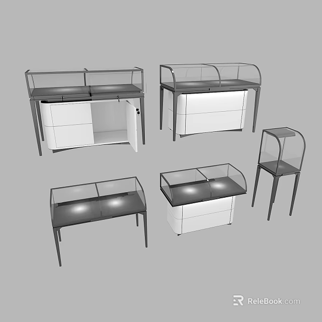 Modern Jewelry Store Display Cases Featuring Glass Tops Metal Frames And Lighting 3d model 