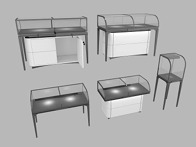 Modern Jewelry Store Display Cases Featuring Glass Tops Metal Frames And Lighting 3d model